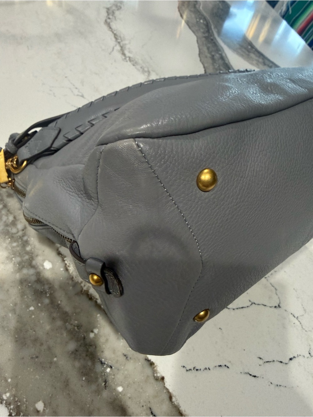 Aimee Kestenberg Gray Leather Braided Shoulder Bag with Gold Hardware - Picture 7 of 16